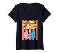 Donna Gemini Twin Flame Energy Astrologia Segno Zodiacale Maglietta con Collo a V