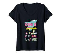 Donna Gen X Analog Age Nostalgia 1965-1980 Retro X Generation Maglietta con Collo a V