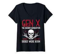 Donna Gen X Badass Generation Skull Rock Detto Divertente Uomini Donne Maglietta con Collo a V