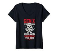 Donna Gen X Before al' You Sissie Were Born Retro Skull Rock Retro Maglietta con Collo a V