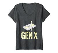 Donna Gen X Retro Cassette Pencil Rewind Nostalgico Divertente Analogico Maglietta con Collo a V