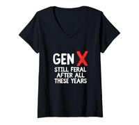 Donna Gen X Still Feral After All These Years Citazione divertente Maglietta con Collo a V