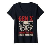 Donna Gen X The Badass Generation Before Sissies Were Born Skull Maglietta con Collo a V