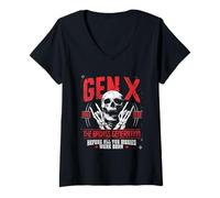 Donna Gen X The Badass Generation Scheletro Punk Rock Maglietta con Collo a V