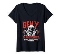 Donna Gen Y Real Badass Generation 1981-1996 Scheletro Rock Maglietta con Collo a V
