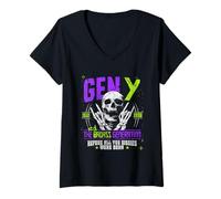 Donna Gen Y Real Badass Generation 1981-1996 Scheletro Rock Maglietta con Collo a V