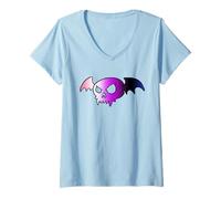 Donna Genderfluid Bat Vampire Skull Queer Pride Goth Halloween Maglietta con Collo a V