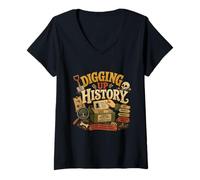 Donna Genealogia Genealogista Ancestry Digging Up History Maglietta con Collo a V