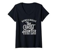 Donna Genealogista Ghost Hunter Family History Design, On Darks Maglietta con Collo a V