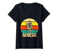 Donna Genesi Nome Retro Microfono Musica Divertente 80s Vintage Lovers Maglietta con Collo a V