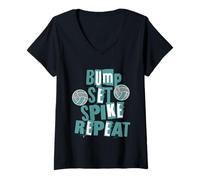 Donna Genitori Ragazze Pallavolo Bump Set Spike Repeat Teal & Gray Maglietta con Collo a V