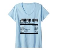 Donna Gennaio Re Uomini Compleanno Divertente Ragazzo Fatti Nutrizionali papà Figlio Maglietta con Collo a V