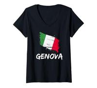 Donna Genova Bandiera Italia Patrimonio Italiano Orgoglio Souvenir Maglietta con Collo a V