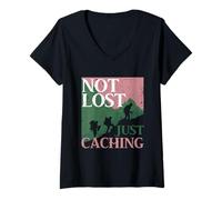 Donna Geocaching Geocache Not Lost Just Caching Maglietta con Collo a V