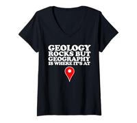 Donna Geology Rocks but Geography is Where it's at Maglietta con Collo a V