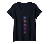 Donna Geometria Sacra Colorato Gradiente Mandala Simbolo Pattern Maglietta con Collo a V