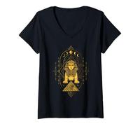 Donna Geometria Sacra Sfinge Piramide Horus Occhio Antico Egitto Maglietta con Collo a V