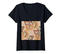 Donna Geometrico Astratto Modello Marrone Verde E Arancione Triangoli Maglietta con Collo a V