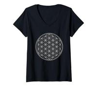 Donna Geometrico Fiore Della Vita Maglietta con Collo a V