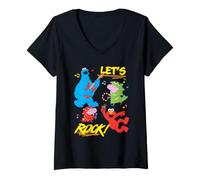 Donna George Pig And Cookie Monster Let's Rock Maglietta con Collo a V