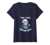 Donna George Washington 4th July Too Cool for British Rule Maglietta con Collo a V