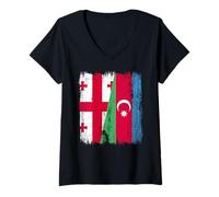 Donna Georgia Azerbaigian Mezza bandiera Georgiano Azerbaigian Roots Maglietta con Collo a V