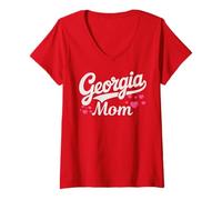 Donna Georgia Mom Retro Script with Pink Hearts Cute Georgia Mom Maglietta con Collo a V