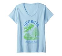 Donna Georgia Retro Vintage State Design Peach Tree House Natura Maglietta con Collo a V