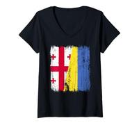 Donna Georgia Ucraina Mezza Bandiera Georgiano Ucraino Patrimonio Maglietta con Collo a V