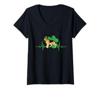 Donna German Shepherd Leprechaun Hat Dog Heartbeat St Patricks Day Maglietta con Collo a V