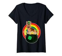 Donna German Shepherd Lucky Dog Leprechaun Shamrock Patricks Day Maglietta con Collo a V