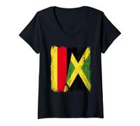 Donna Germania Giamaica Mezza Bandiera Patrimonio Giamaicano Tedesco Maglietta con Collo a V