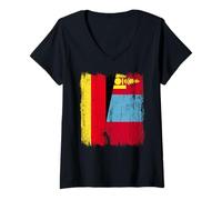 Donna Germania Mongolia Mezza Bandiera Maglia Mongola Tedesca Maglietta con Collo a V
