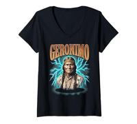 Donna Geronimo Apache American Native Pride Maglietta con Collo a V