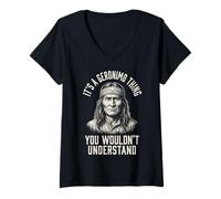 Donna Geronimo Apache American Native Pride Maglietta con Collo a V