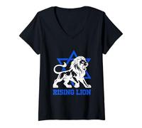 Donna Gerusalemme Israele Leone Rising Ebreo Stella di David Vintage Maglietta con Collo a V