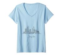Donna Gerusalemme, Israele, orizzonte, viaggio, souvenir, nero, paesaggio urbano Maglietta con Collo a V