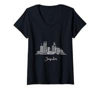 Donna Gerusalemme, Israele, orizzonte, viaggio, souvenir, nero, paesaggio urbano Maglietta con Collo a V