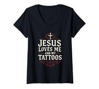 Donna Gesù AMA Me E I Miei Tatuaggi Maglietta con Collo a V