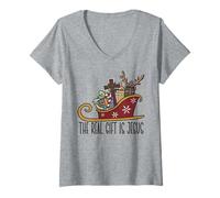 Donna Gesù Buon Natale Natalizio I cristiani Amano Cristo Maglietta con Collo a V