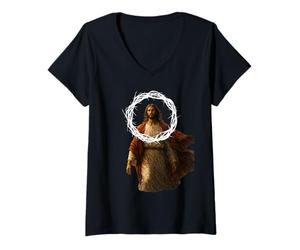 Donna Gesù Che Cammina in Pace Senza Tempo Fede Arte per la casa e la Preghiera Maglietta con Collo a V