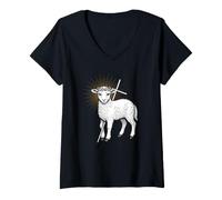 Donna Gesù Cristo Agnello di Dio Agnus dei Maglietta con Collo a V