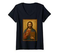 Donna Gesù Cristo con l'icona della Sacra Bibbia - Icona ortodossa Maglietta con Collo a V