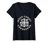 Donna Gesù Cristo Conquistatore IC XC NIKA Maglietta con Collo a V