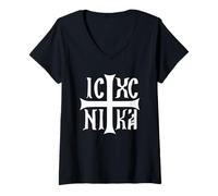 Donna Gesù Cristo Conquistatore IC XC NIKA Maglietta con Collo a V