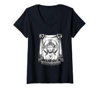 Donna Gesù Cristo Viso Veronica Panno Santa Sacra Fede Ortodossa Maglietta con Collo a V