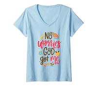 Donna Gesù da Donna con Scritta No Worries God-Got Me Maglietta con Collo a V