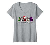 Donna Gesù è la Ragione per Cui i cristiani Amano Il presepe Natalizio Maglietta con Collo a V