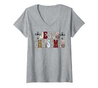 Donna Gesù è la Ragione per Cui i cristiani Amano Il presepe Natalizio Maglietta con Collo a V