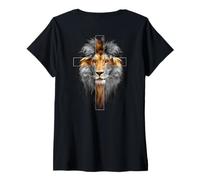 Donna Gesù Leone di Giuda Lato Posteriore Maglietta con Collo a V